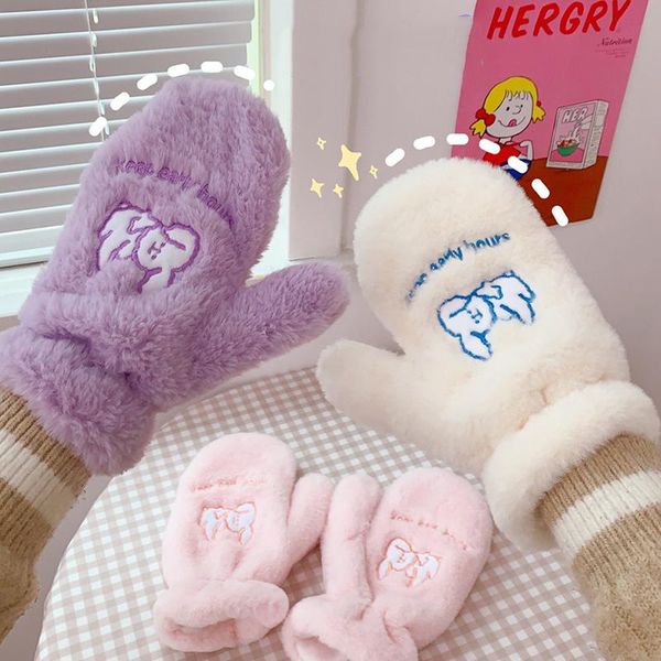 

five fingers gloves cute dog coral fleece girls soft & mittens winter warm women korea japan touch screen phone, Blue;gray