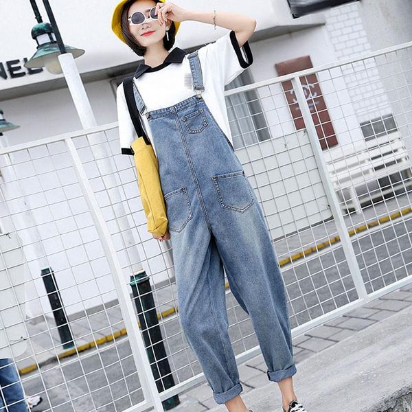 

women's jumpsuits & rompers denim jumpsuit women loose bib high waist was thin ankle length jean bodysuit dungaree female, Black;white