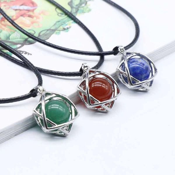 

natural crystal six pointed star pendant necklace pendulum chakra red agate leather rope necklaces jewelry, Silver
