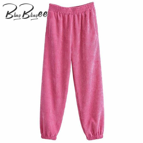 

women's pants & capris blingblingee joggers autumn elastic high waist side pockets pink loose corduroy harem woman casual sweatpants 20, Black;white