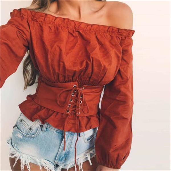 

frill bardot off shoulder women t shirts slash neck jumper ribbed long sleeve crop female shirt for, White