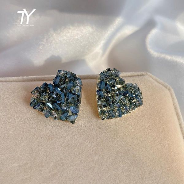 

elegant grey blue broken crystal love peach heart earrings for woman fashion korean jewelry party girl's unusual dangle & chandelier, Silver