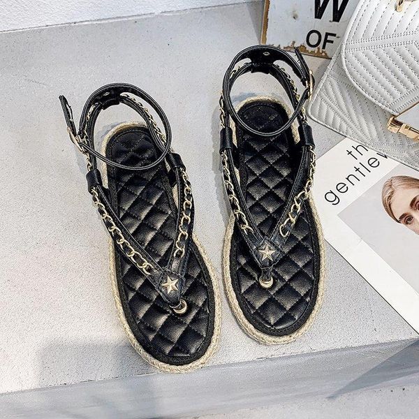 

sandals women summer fashion women's 2021 solid color round head comfortable open toe flat shoes casual, Black