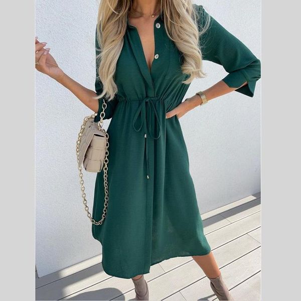 

party dresses women casual 2021 chiffon elegant fashion solid single-breasted lace-up waist midi a-line half sleeve dress, White;black