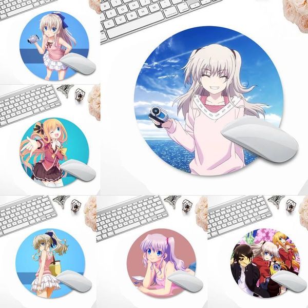

mouse pads & wrist rests charlotte anime girl gamer play mats mousepad desk table protect game office work round mat pad xl non-slip laptop