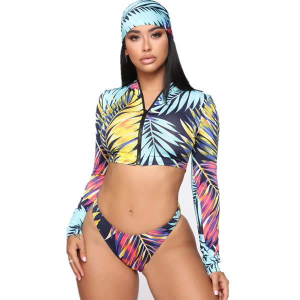 

bikinis 2021 mujer bikini zipper front long-sleeved printed swimsuit summer beachwear outfit women swimwear hot