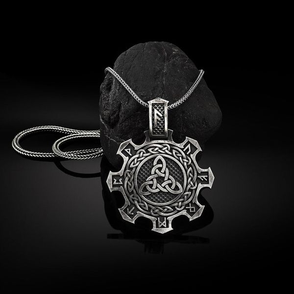 

scandinavian rune pendant men's necklace hip hop jewelry, Silver