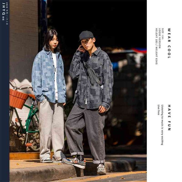 

purifying eye spring plaid shirt men's trend loose denim shirt bf style casual coat, White;black