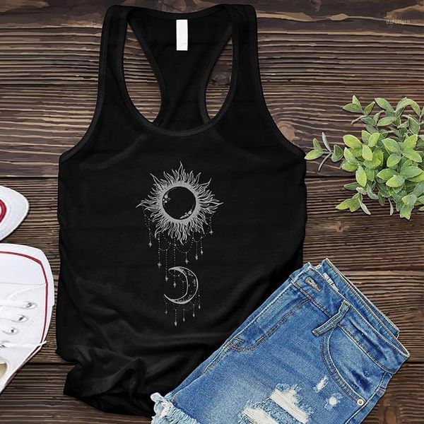 

women casual fashion t-shirt letter sun moon print loose o-neck short sleeve elastic stretched tshirt summer sleeveless women's, White