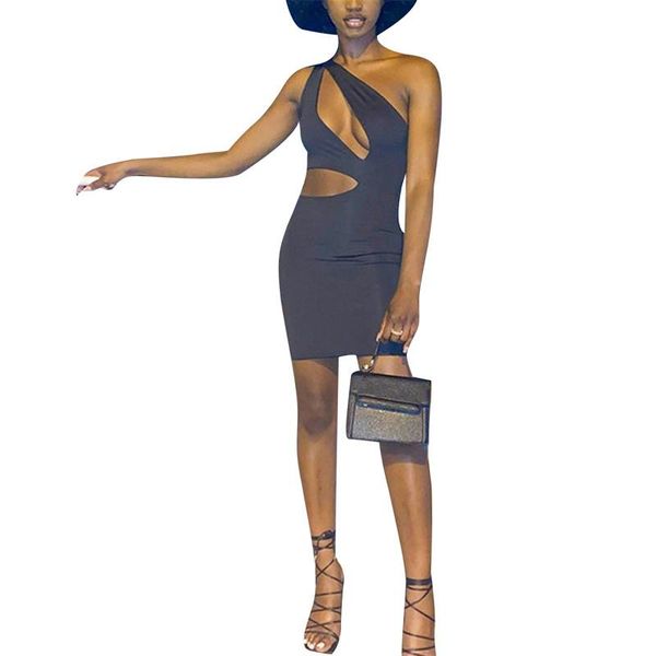 

casual dresses women close-fitting dress, black solid color sleeveless off-the-shoulder hollow out, s/ / l, Black;gray