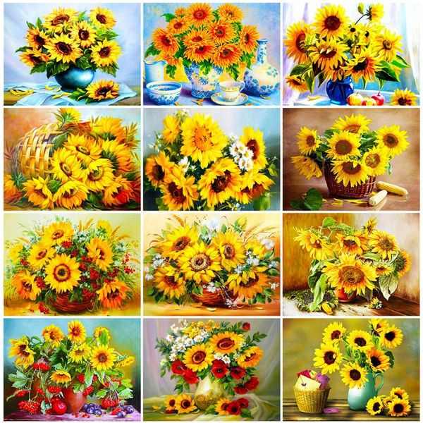

diamond painting huacan full square embroidery 5d sunflowers arrival home decor sale