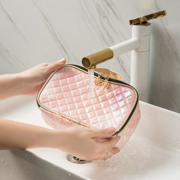 

portable travel pu multi-functional portable rhombic storage large capacity waterproof four in one cosmetic bag