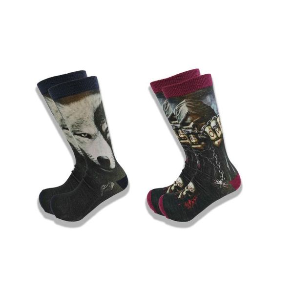 

men's socks a pair of autumn and winter wear oversized animal horror film image middle tube comfortable, Black