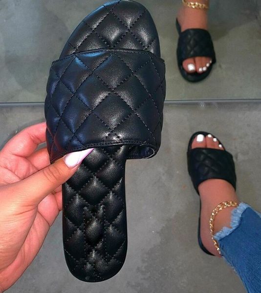 

slippers 2021 est lattice leather womens summer outdoors vintage square toe flats shoes casual beach sandals, Black