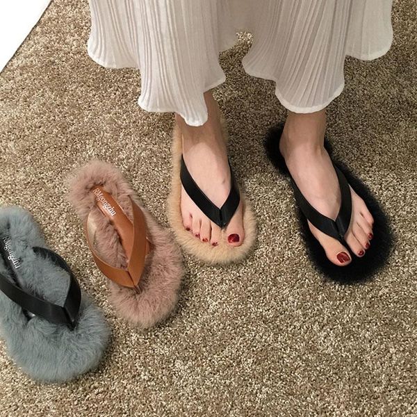 

slippers women 2021 shoes indoor fur flip flops fashion ladies flats female lady for, Black