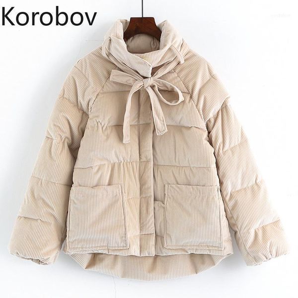 

women's down & parkas korobov korean arrival autumn winter coat women preppy style long sleeve pockets chaquetas mujer lacing bow 79024, Black