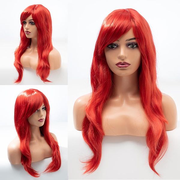 

human ponytails dmflower-ladies red wave artificial hair medium length cosplay style heat-resistant synthetic wig, Black