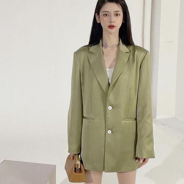 

women's suits & blazers autumn green acetate glossy women korean high level design loose suit jacket female, White;black