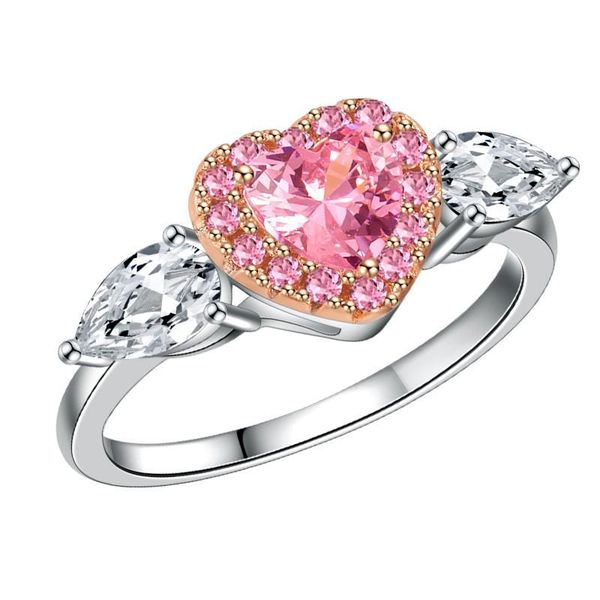 

cluster rings trendy lovely pink heart love shaped crystal open adjustable ring with white water droplet rhinestone cz for women party jewel, Golden;silver