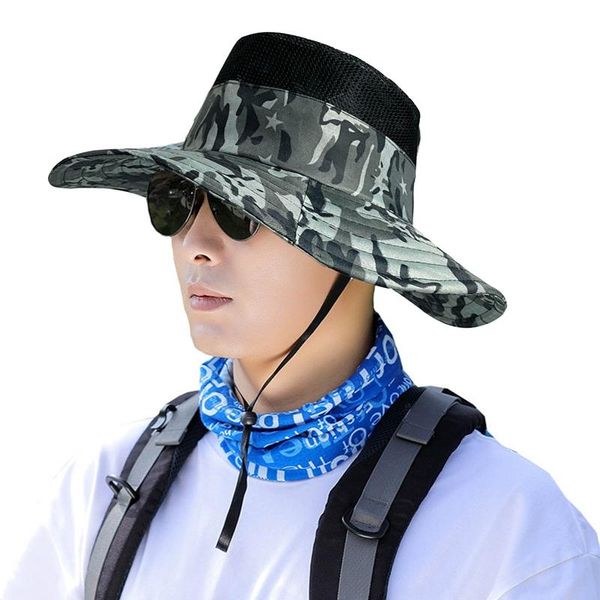 

cycling caps & masks summer fishing hat man women wide breathable mesh cap beach hats sun men's outdoors uv protection shade, Black