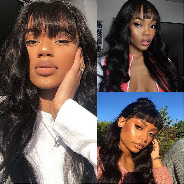 

lx brand glueless body wave wig with bangs light brown lace front wigs long synthetic wigs for black women daily use cosplayfactory direct