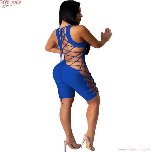 

blue bandage hollow out romper backless bodysuit women shorts summer jumpsuit beach playsuit lace up rompers casual women's jumpsuits &, Black;white