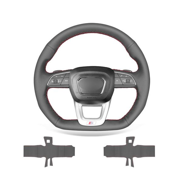 

diy custom black genuine leather steering wheel cover for audi q3 / sq5 2018-2019