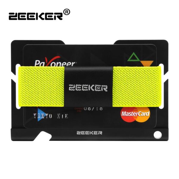 

card holders zeeker portable slim aluminum metal wallet female with key hole, Brown;gray
