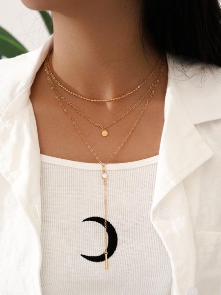 

pendant necklaces stillgirl 3pcs vintage multilayer geometric for women charms aesthetic chains long tassel gift fashion jewelry, Silver
