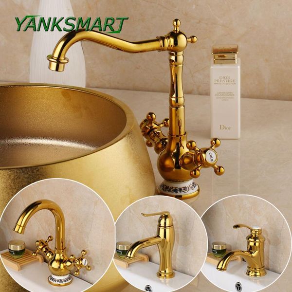 

luxury golden finished brass faucet bathroom faucets single handle cold and water tap mixer high basin sink