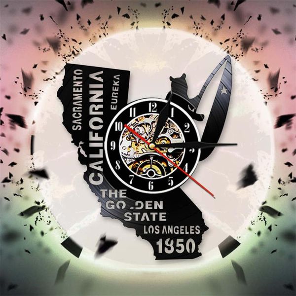 

wall clocks california bear record lp clock home decor modern design led lamp light wide animal watch family gift