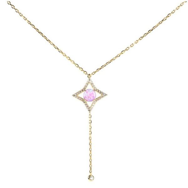 

chains fashion exquisite pink zircon long tassel ladies birthday gift necklace anniversary party jewelry wholesale, Silver