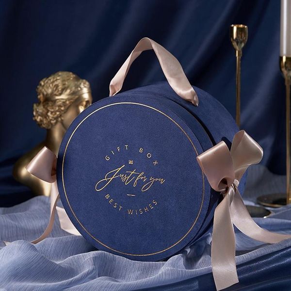 

gift wrap romantic round velvet box baby birthday party favor packaging gifts wedding packing with portable ribbon