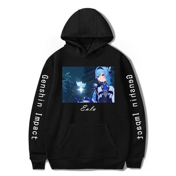 

men's hoodies & sweatshirts genshin impact hoodie eula kawaii aesthetic casual oversized harajuku printed clothing streetwear women un, Black