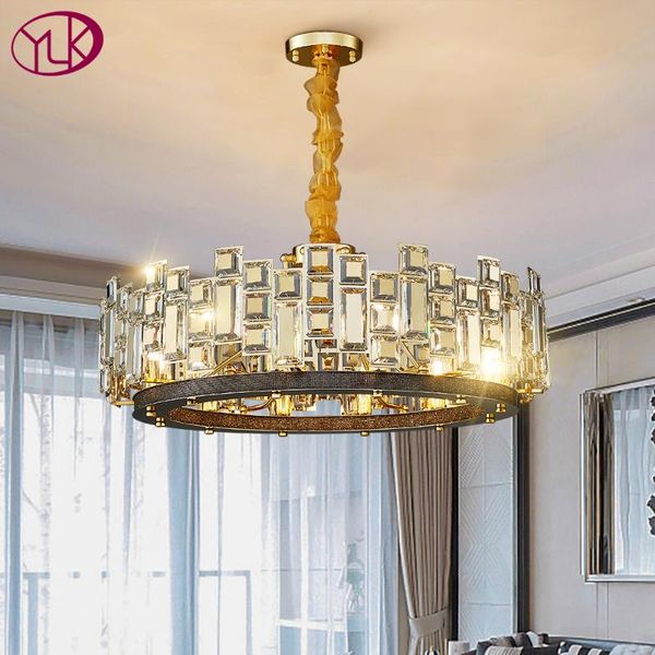 

modern crystal light chandelier for living room luxury gold chain led cristal lamp round home decoration indoor lighting chandeliers