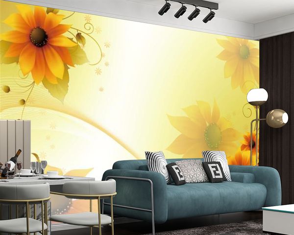 3D-Tapete mit goldenen Fantasieblumen, individuell, Gemälde in jeder Größe, Tapeten, klassisch, modern, Heimwerker-Seidenwandbild, Wandpapier