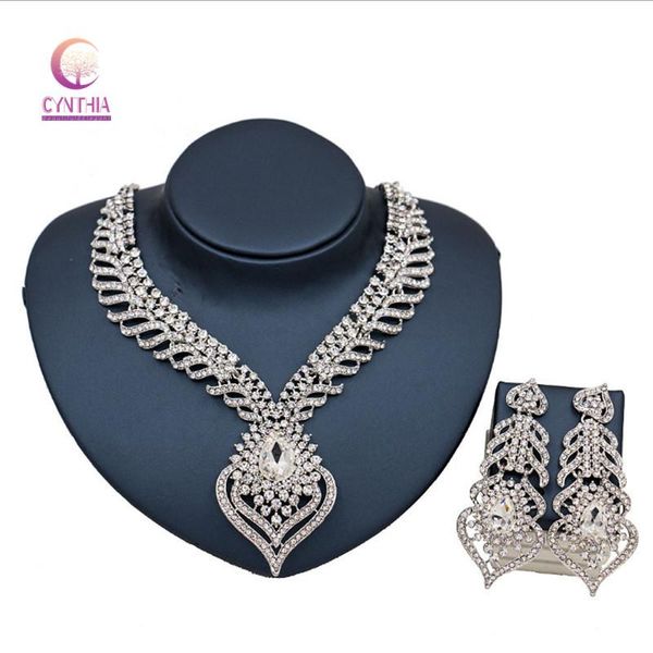 

earrings & necklace 2021 african nigerian wedding bridal dubai full crystal silver plated jewelry sets beads set wholesale
