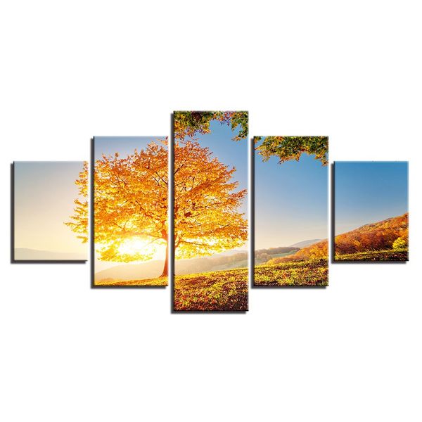 

unframed canvas painting 5 pieces golden tree living room wall art posters