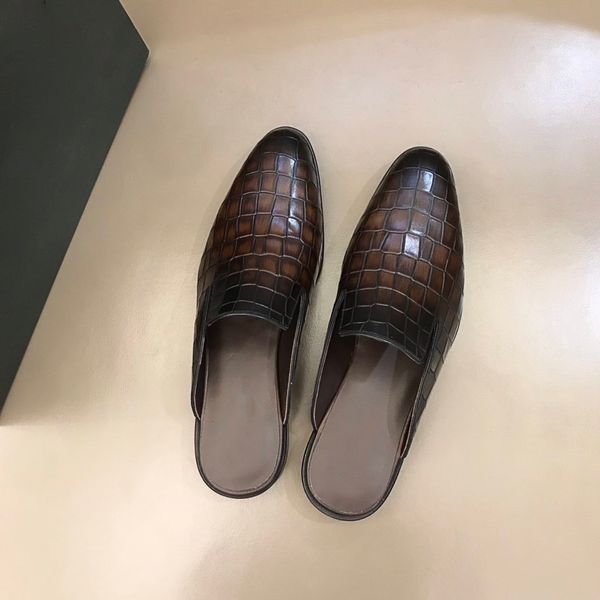 

2021ss men real leather slippers slide sandals designer causal non-slip slides summer crocodile grain flip flops slippers with box size 6-11, Black