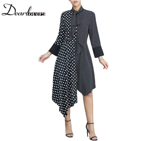

women's blouses & shirts dear lovers 2021 design black polka dot bow neck asymmetric vintage dress lc610937 white women midi shirt