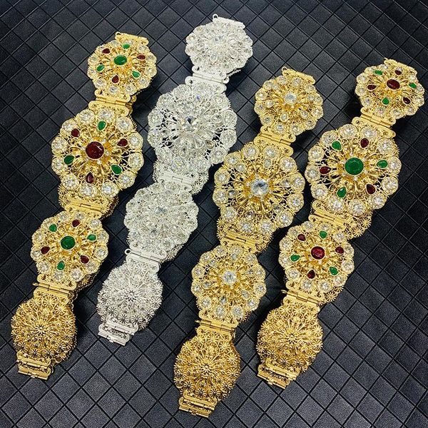 

belts elegant round crystal waist chain for moroccan style wedding caftan noble hollow flower shaped metal belt, Black;brown