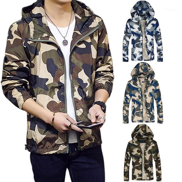

men's jackets fashion men causal jacket coat hooded camouflage thin windbreaker zipper up outwear, Black;brown