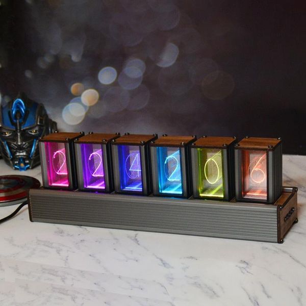 

decorative objects & figurines led pseudo glow tube clock rgb colorful discoloration walnut aluminum alloy digital diy kits 6-bit kit