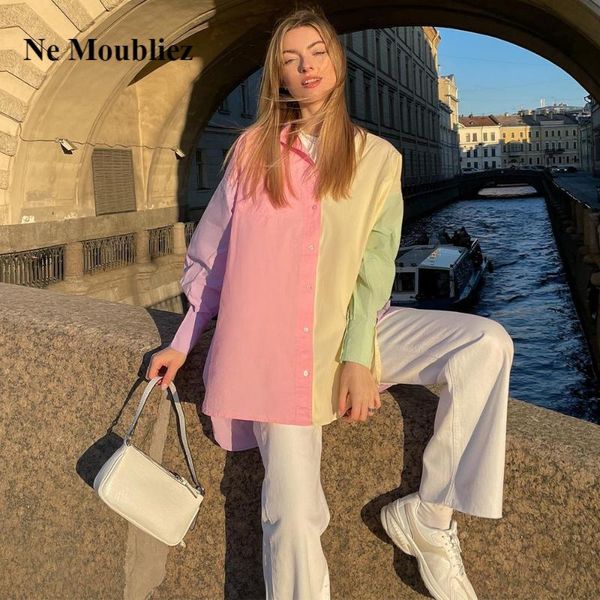 

women's blouses & shirts 2021 shirt women patchwork long sleeves fashion casual chic lady woman summer, White