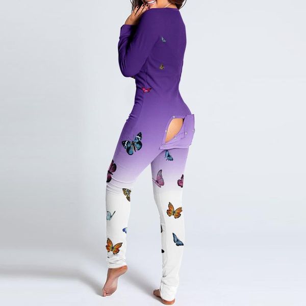 

women's pijamas onesies button-down front functional buttoned flap pajamas butterfly print jumpsuit femme sleepwear jumpsuits & r, Black;white