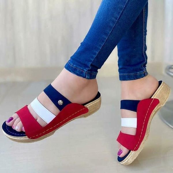 

slippers women's comfy wedge color block, Black