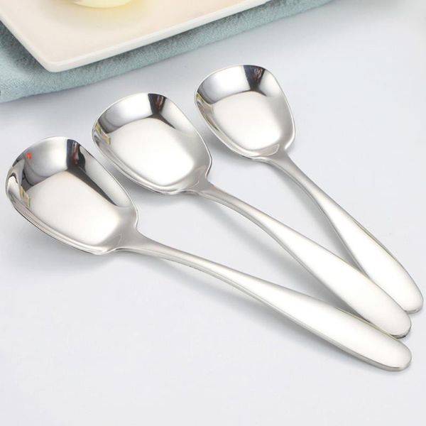 

spoons 3pcs dinner stainless steel tea creative flat special square design for soup dessert
