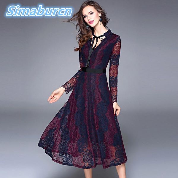 

casual dresses women autumn vintage patchwork v-neck dress loose female long sleeve robe evening party spring clothing, Black;gray