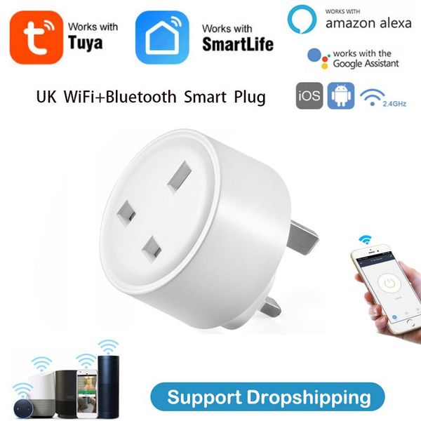 

smart power plugs 15a wifi + bluetooth uk plug socket tuya/smart life app remote control timing support alexa google home voice