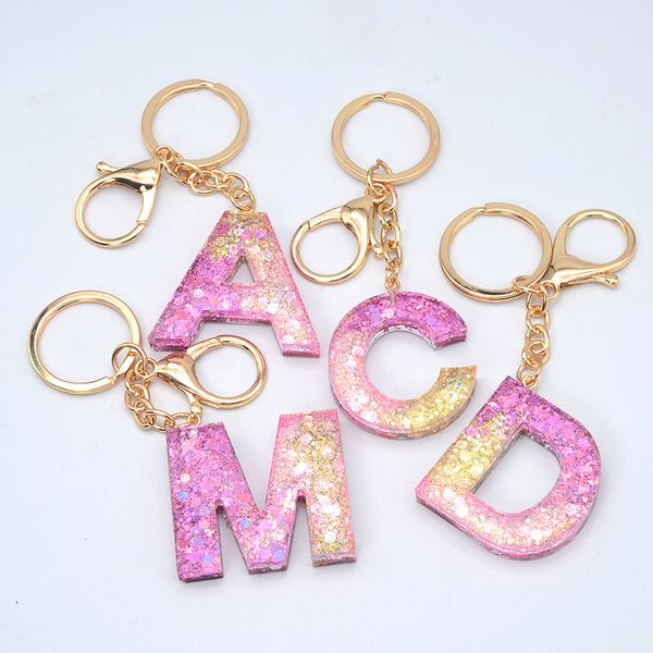

pink glitter gradient letter pendant keychain dream girls acrylic keychain a to z lobster clasp luxury keyring charm accessories, Slivery;golden